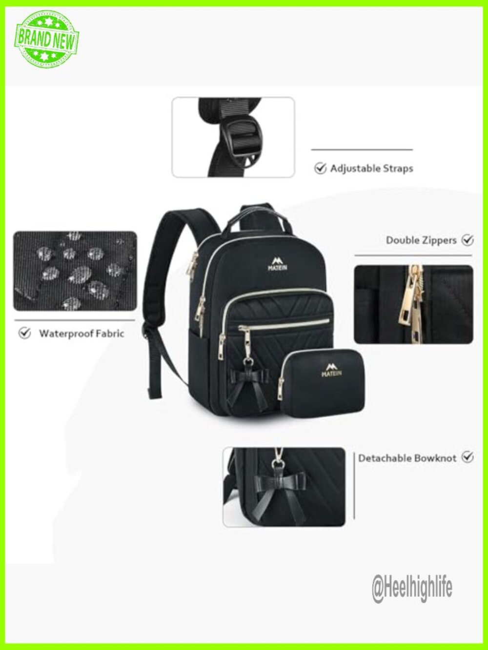 Waterproof Rolling Laptop Backpack with USB Port, 17.3 Inch Travel Daypack - Picture 3 of 7